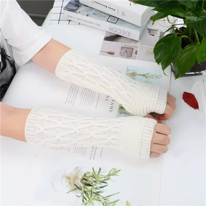 Long Fingerless Gloves Women‘S Mitten Winter Arm Warmer Knitted Arm Sleeve Fine Casual Soft Girls Goth Clothes Punk Gothic Glove