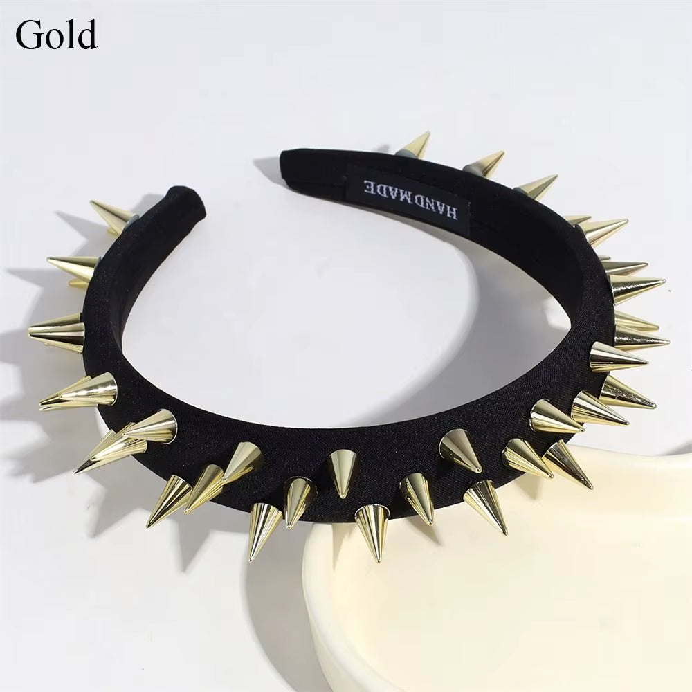 1Pcs Fashion Punk Goth Headwear Women Headband Girls Rivets Hair Bands Cosplay Headdress Silver Golden Hair Accessories