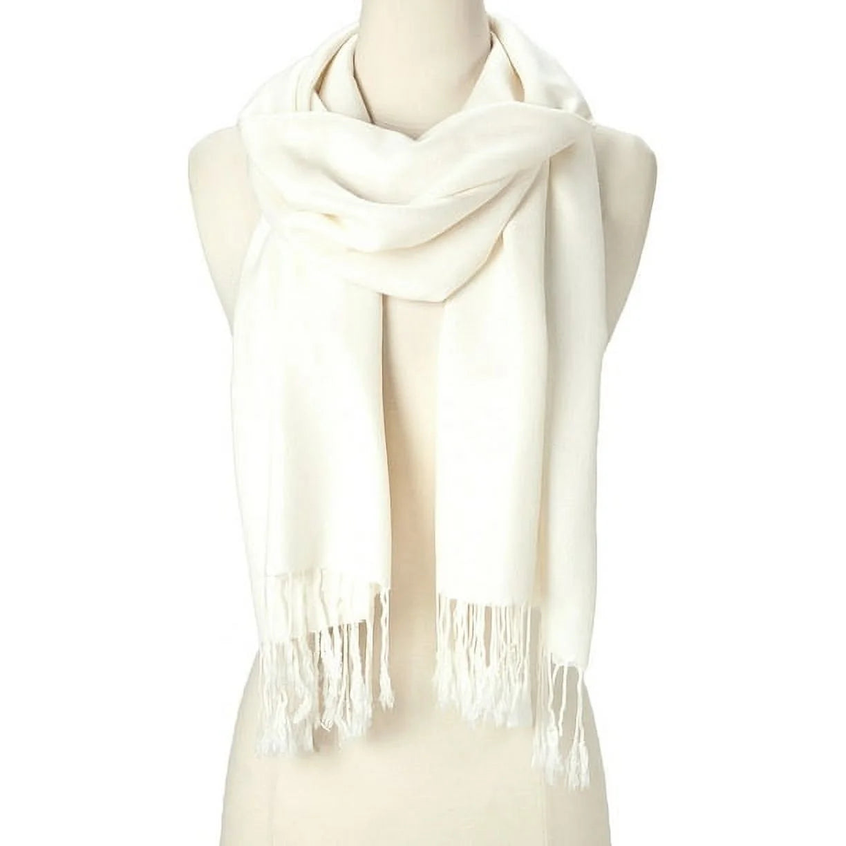 Cream Solid Scarfs for Women Fashion Warm Neck Womens Winter Scarves Pashmina Silk Scarf Wrap with Fringes for Ladies by