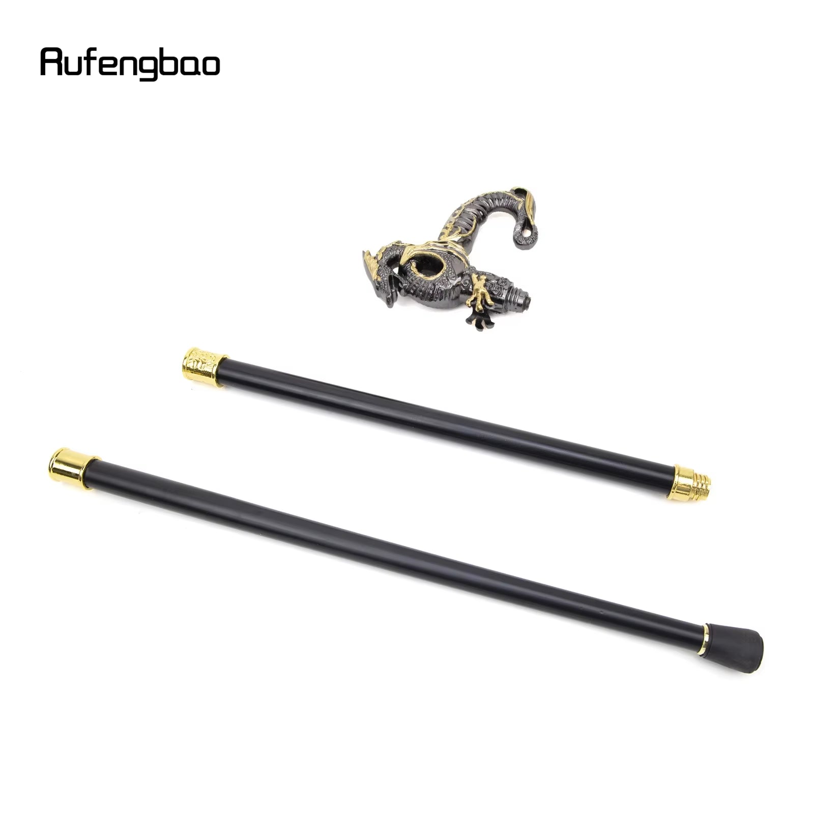 Gold Black Luxury Dragon Walking Cane Fashion Decorative Walking Stick Gentleman Elegant Cosplay Cane Knob Crosier 93Cm