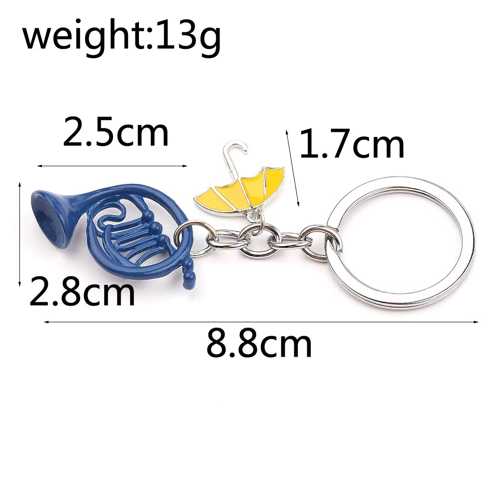 Fashion US Reality Show HIMYM Keychain How I Met Your Mother Yellow Umbrella Blue French Horn Keychain Gifts Pendant Jewelry