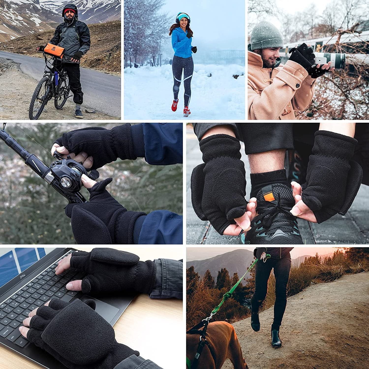 Winter Convertible Gloves Flip Top Mittens with Thermal Warm Polar Fleece for Men Women