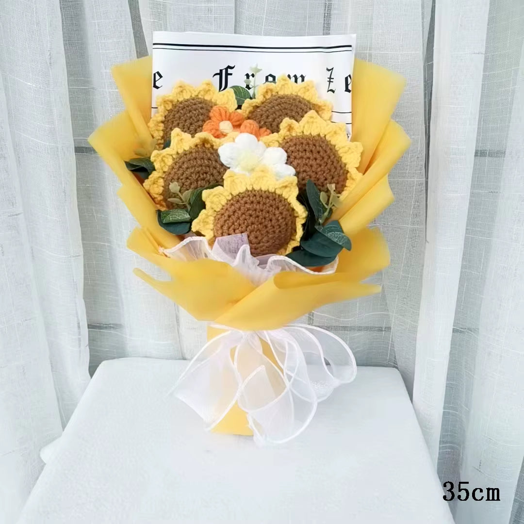 Handmade Crochet Cashmere Sunflower Bouquet Valentine'S Day Anniversary Wedding Mothers Day Birthday Christmas Gift