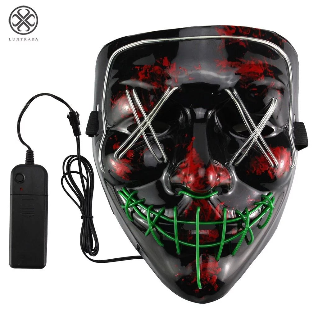 Clubbing Light up "Stitches" LED Mask Costume Halloween Rave Cosplay Party Xmas + AA Battery (Pink&Red)