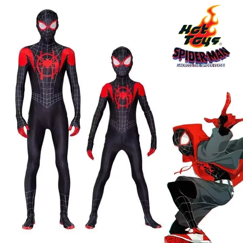 Black Spiderman Costume with Spider Man Mask Spider Man into the Spider Verse Miles Cosplay Halloween Costume for Kids and Adult