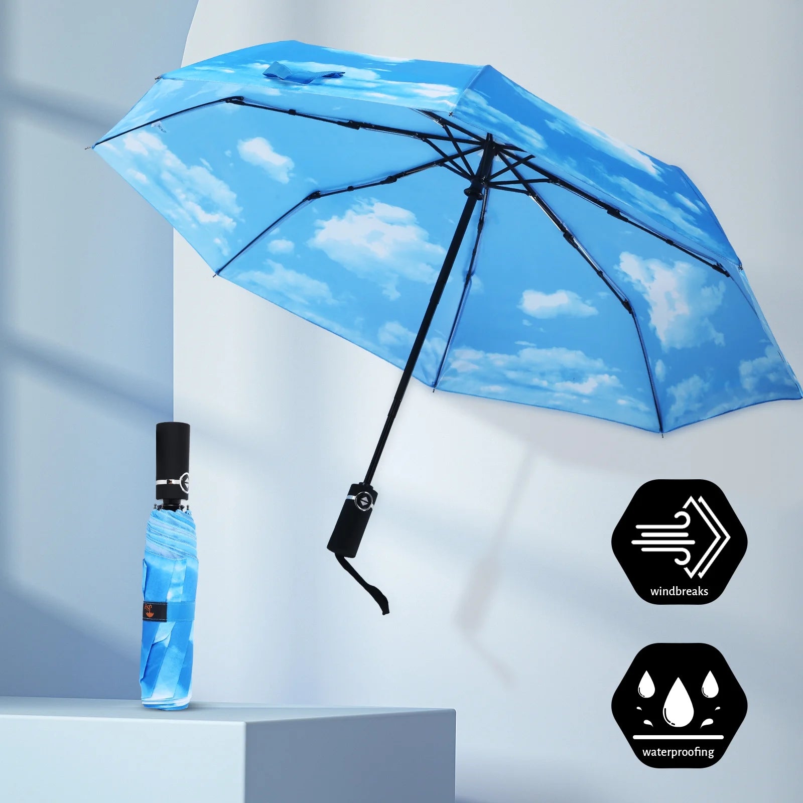 Travel Umbrellas for Rain Windproof Folding Umbrella Lightweight Waterproof Umbrella Automatic Small Rain Umbrella for Adults（Sky Blue）