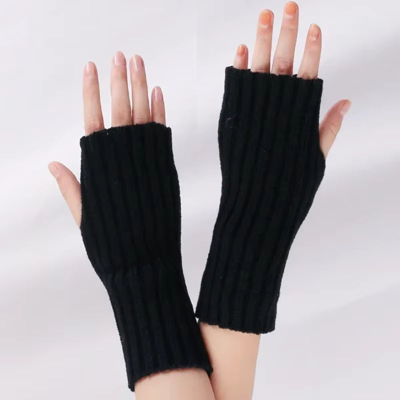 Long Fingerless Gloves Women‘S Mitten Winter Arm Warmer Knitted Arm Sleeve Fine Casual Soft Girls Goth Clothes Punk Gothic Glove