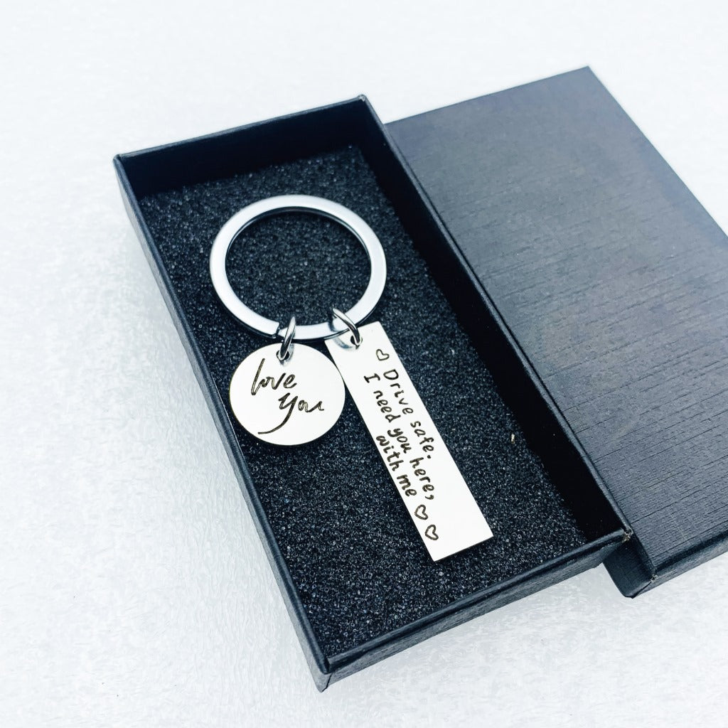 Creative Safe Driving Stainless Steel Lettering Keychain