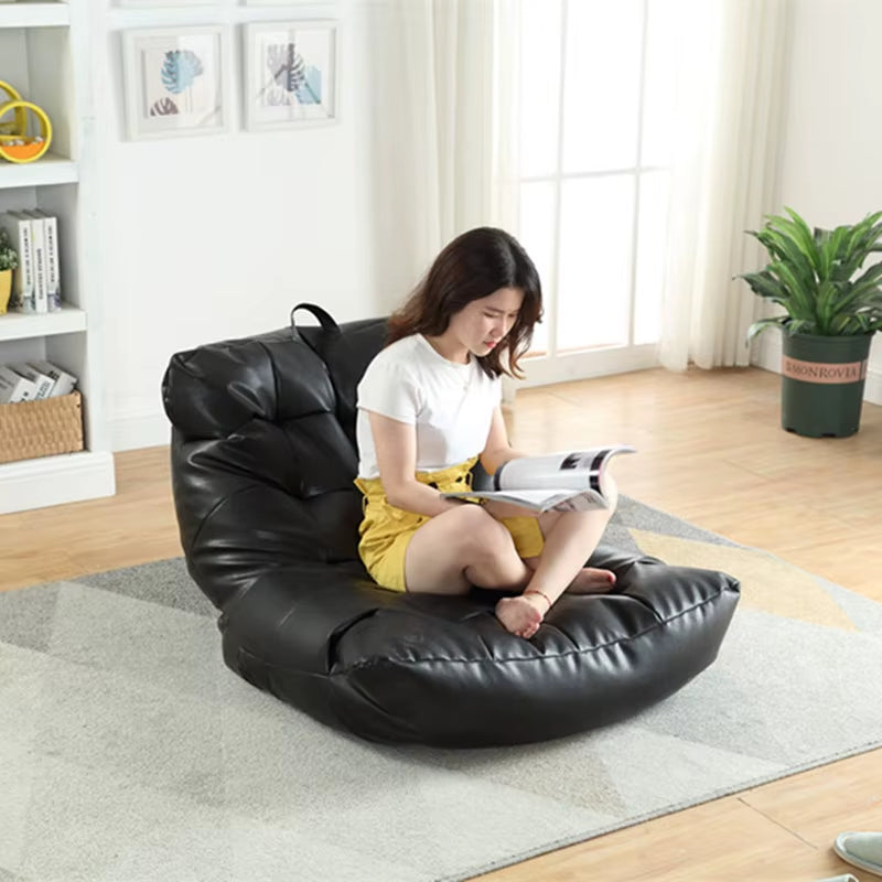 Leather Bean Bag Sofa Lounge Chair Cover No Filler Folding Lazy Sofa Bed Office Recliner Couch Floor Seat Tatami Pouf Ottoman