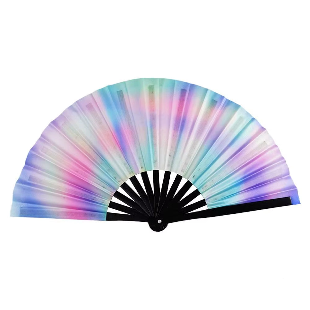 33Cm Large Folding Hand Rave Fan Chinease/Japanese Gradient Colorful Reflective Foldable Fan Music Festival Fan Dance Fan Gifts