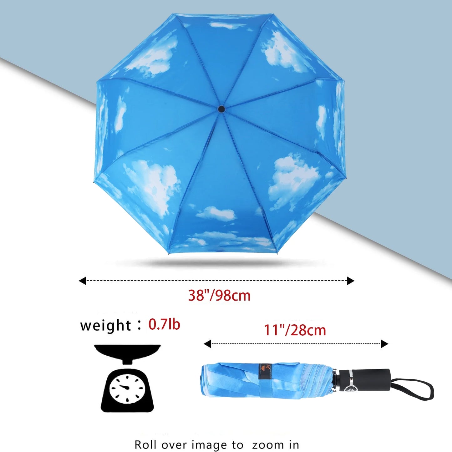 Travel Umbrellas for Rain Windproof Folding Umbrella Lightweight Waterproof Umbrella Automatic Small Rain Umbrella for Adults（Sky Blue）