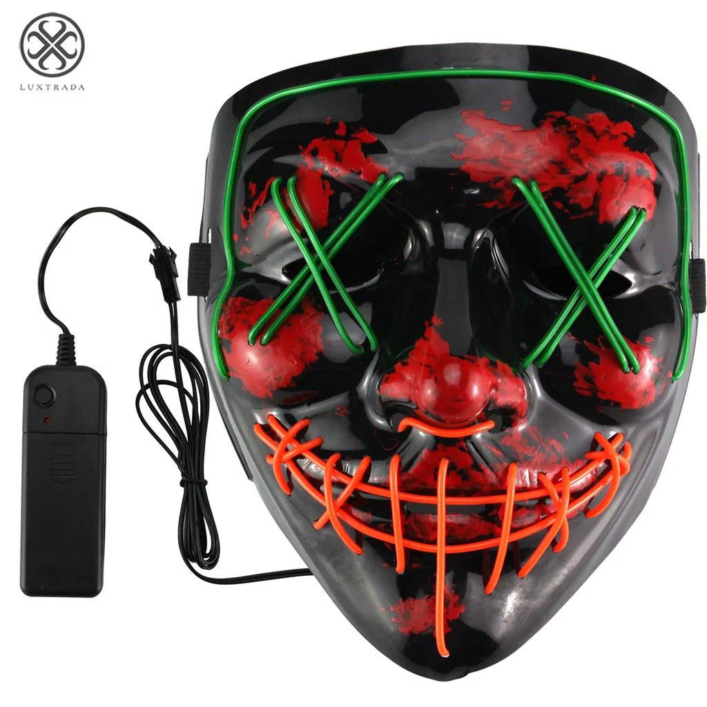 Clubbing Light up "Stitches" LED Mask Costume Halloween Rave Cosplay Party Xmas + AA Battery (Pink&Red)