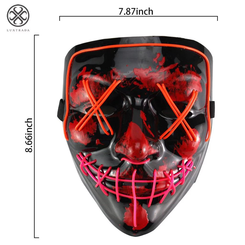 Clubbing Light up "Stitches" LED Mask Costume Halloween Rave Cosplay Party Xmas + AA Battery (Pink&Red)