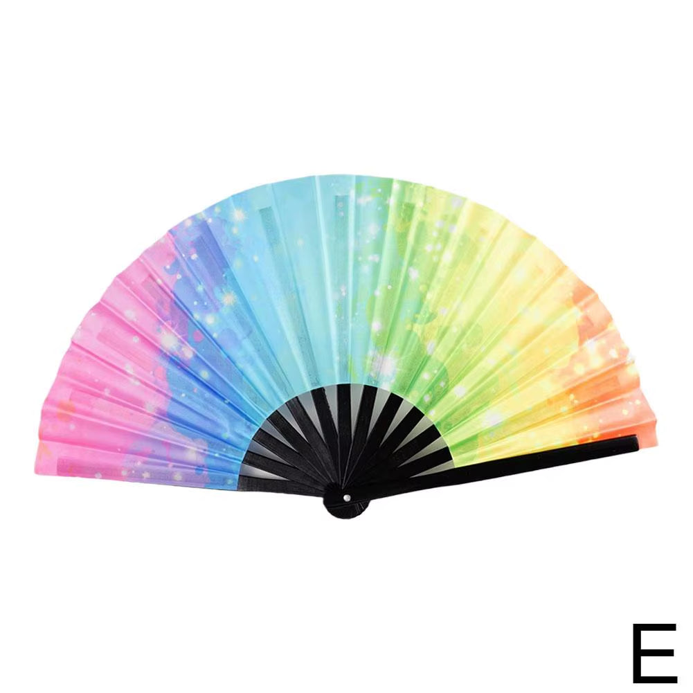 33Cm Large Folding Hand Rave Fan Chinease/Japanese Gradient Colorful Reflective Foldable Fan Music Festival Fan Dance Fan Gifts