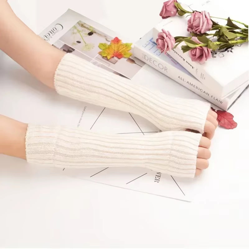 Long Fingerless Gloves Women‘S Mitten Winter Arm Warmer Knitted Arm Sleeve Fine Casual Soft Girls Goth Clothes Punk Gothic Glove