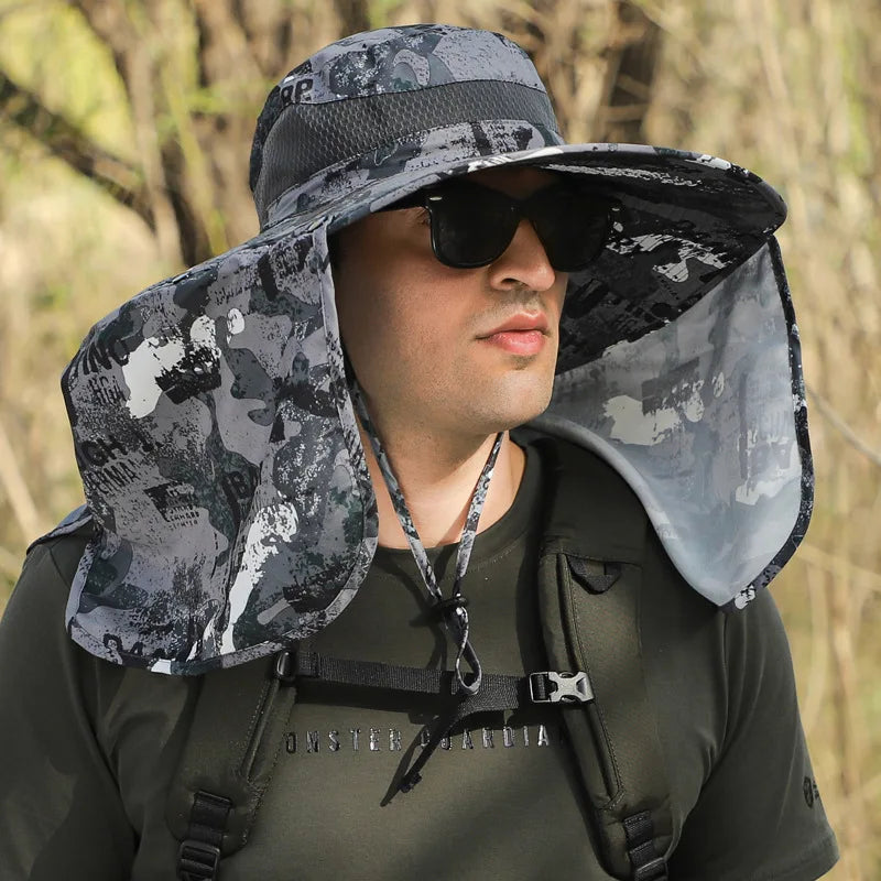 Large Shawl Sunscreen Neck Protection Big Brim Sun Hat Outdoor Leisure Mountaineering Fishing Cap Men Waterproof Fisherman Hats