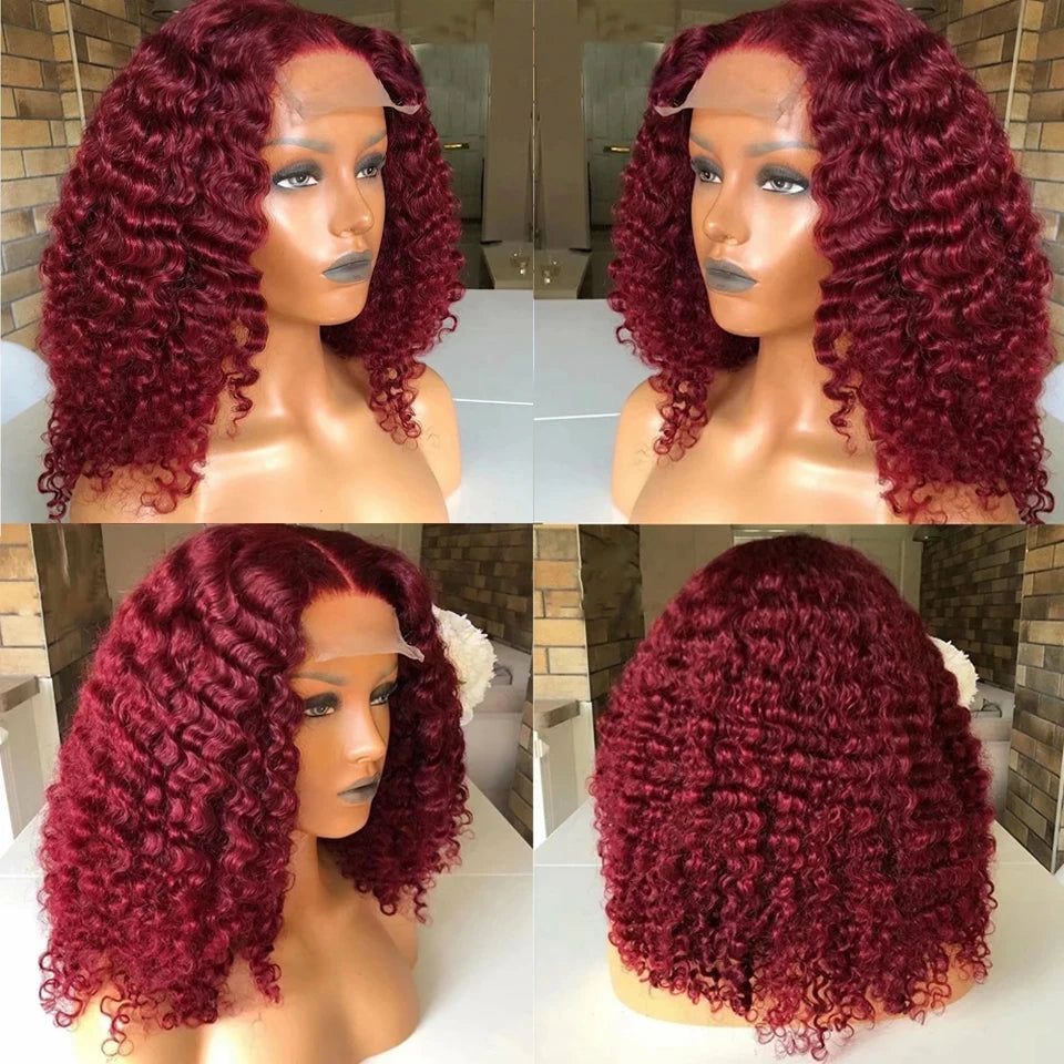 Cyan-Blue Colored Human Hair Wigs 99J Burgundy Lace Front Wig Natural Curly Human Hair Wig Highlight Wig Human Hair Peruvian Wig