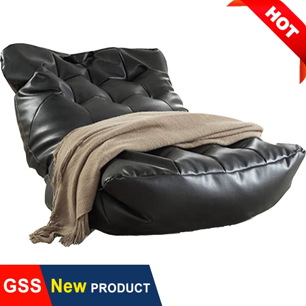 Leather Bean Bag Sofa Lounge Chair Cover No Filler Folding Lazy Sofa Bed Office Recliner Couch Floor Seat Tatami Pouf Ottoman