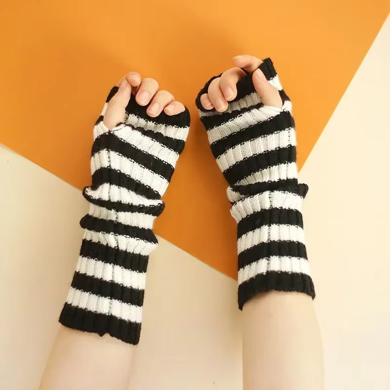 Long Fingerless Gloves Women‘S Mitten Winter Arm Warmer Knitted Arm Sleeve Fine Casual Soft Girls Goth Clothes Punk Gothic Glove