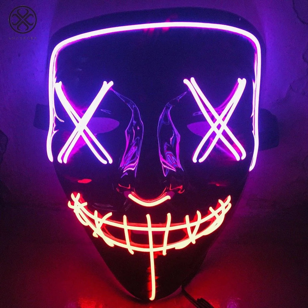 Clubbing Light up "Stitches" LED Mask Costume Halloween Rave Cosplay Party Xmas + AA Battery (Pink&Red)