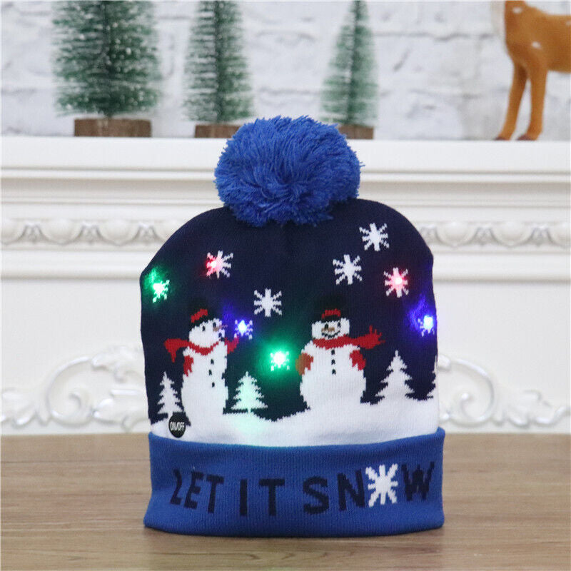 Cute LED Christmas Hat Light up Christmas Knitted Beanie Holiday Hat Warm Cap US