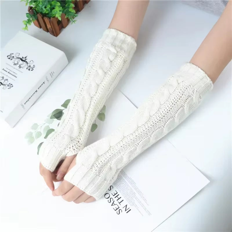 Long Fingerless Gloves Women‘S Mitten Winter Arm Warmer Knitted Arm Sleeve Fine Casual Soft Girls Goth Clothes Punk Gothic Glove