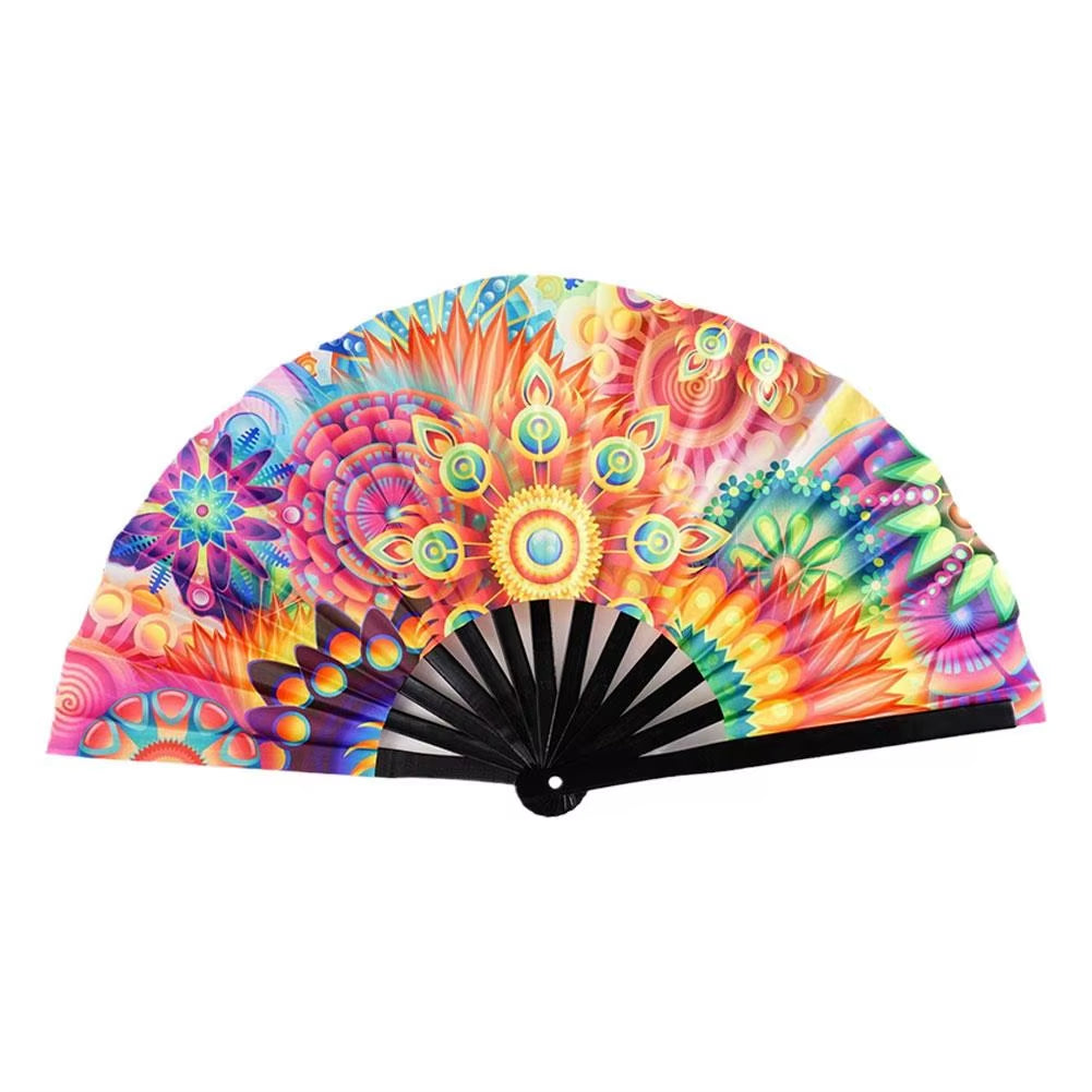 33Cm Large Folding Hand Rave Fan Chinease/Japanese Gradient Colorful Reflective Foldable Fan Music Festival Fan Dance Fan Gifts