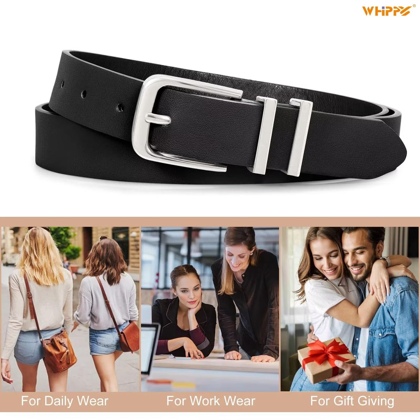 Women'S Leather Belts for Jeans Dress Ladies Black Waist Belt