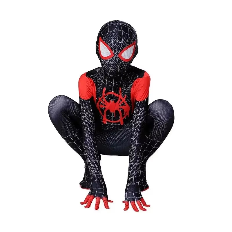 Black Spiderman Costume with Spider Man Mask Spider Man into the Spider Verse Miles Cosplay Halloween Costume for Kids and Adult