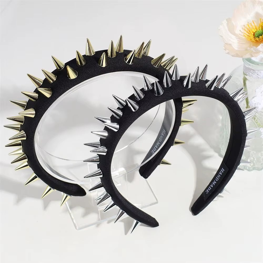 1Pcs Fashion Punk Goth Headwear Women Headband Girls Rivets Hair Bands Cosplay Headdress Silver Golden Hair Accessories