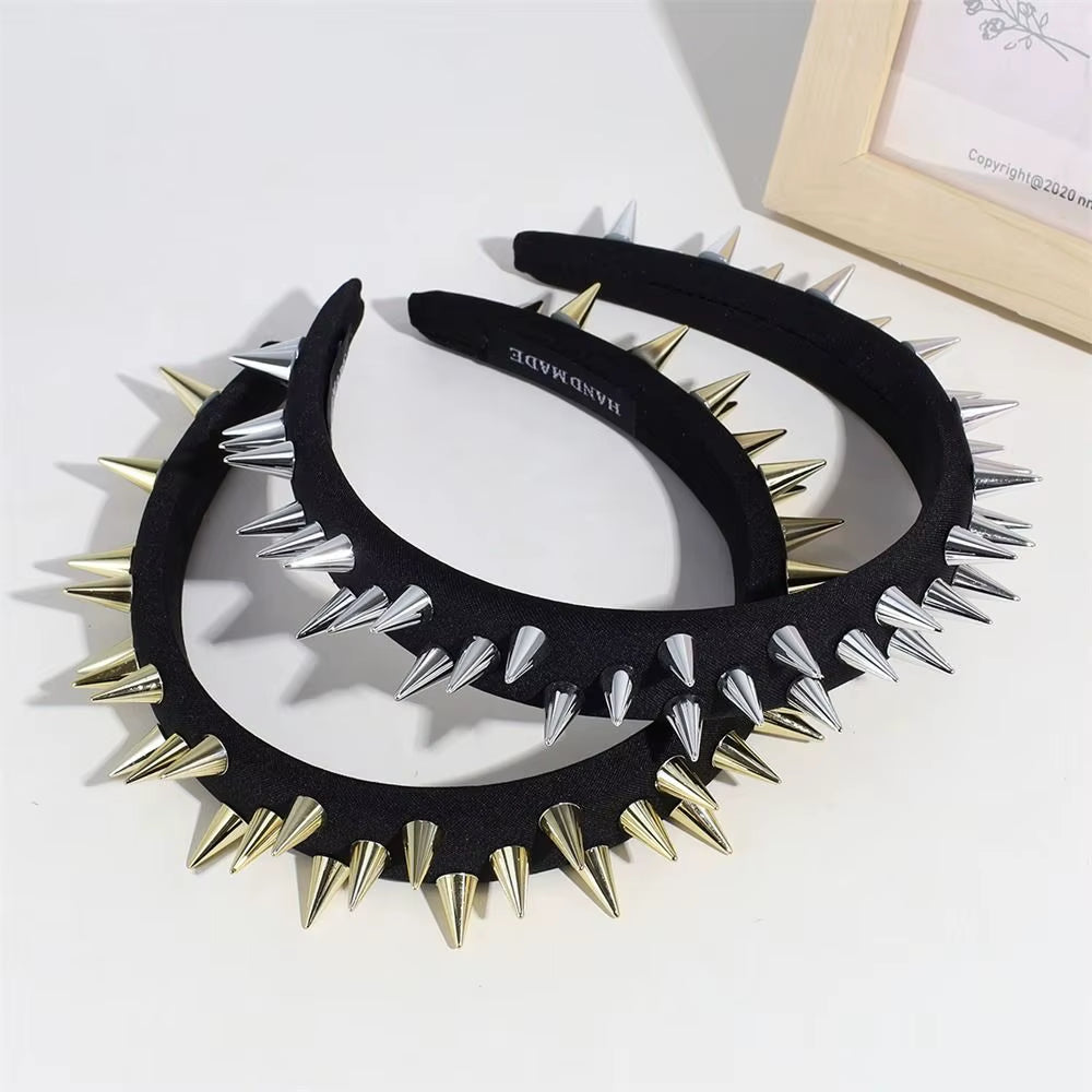 1Pcs Fashion Punk Goth Headwear Women Headband Girls Rivets Hair Bands Cosplay Headdress Silver Golden Hair Accessories