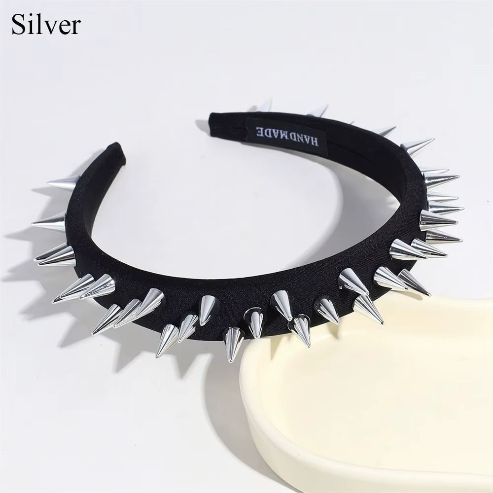 1Pcs Fashion Punk Goth Headwear Women Headband Girls Rivets Hair Bands Cosplay Headdress Silver Golden Hair Accessories