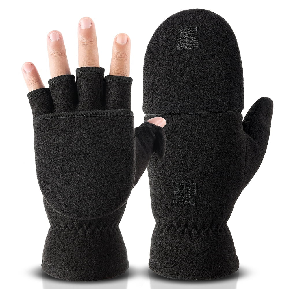 Winter Convertible Gloves Flip Top Mittens with Thermal Warm Polar Fleece for Men Women