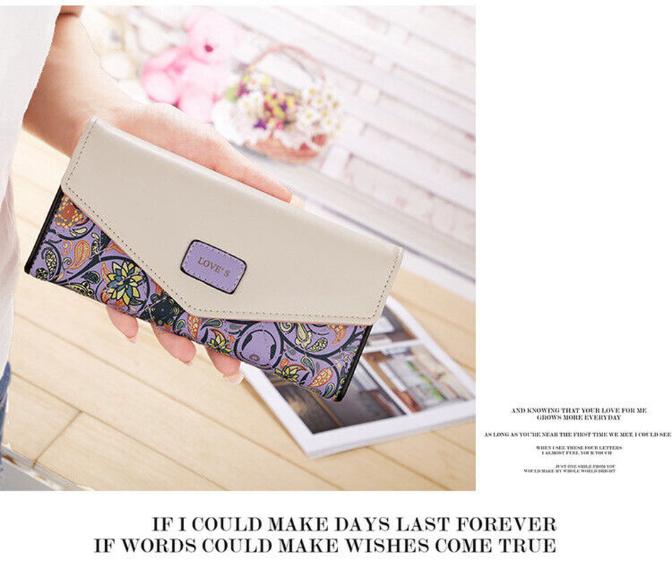 Fashion Women Leather Envelope Clutch Wallet Long Card Holder Purse Bag Handbag