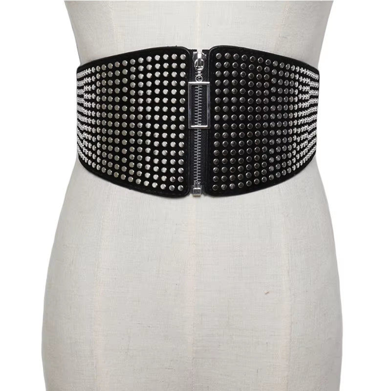 Punk Rivet Inlay Wide Elastic Corset Belt Female Waist Goth plus Size Stretch Cummerbunds Big Designer Belts for Women Waistband