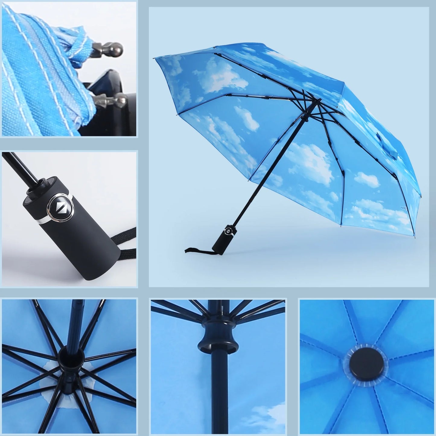 Travel Umbrellas for Rain Windproof Folding Umbrella Lightweight Waterproof Umbrella Automatic Small Rain Umbrella for Adults（Sky Blue）