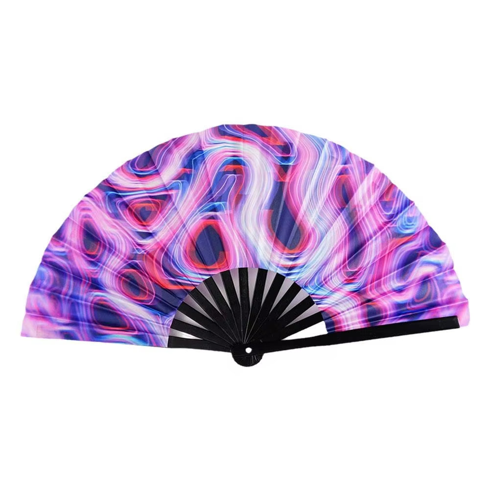 33Cm Large Folding Hand Rave Fan Chinease/Japanese Gradient Colorful Reflective Foldable Fan Music Festival Fan Dance Fan Gifts