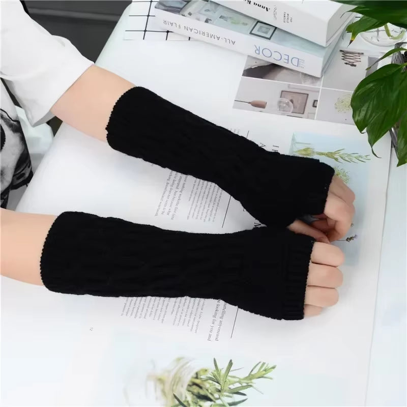 Long Fingerless Gloves Women‘S Mitten Winter Arm Warmer Knitted Arm Sleeve Fine Casual Soft Girls Goth Clothes Punk Gothic Glove