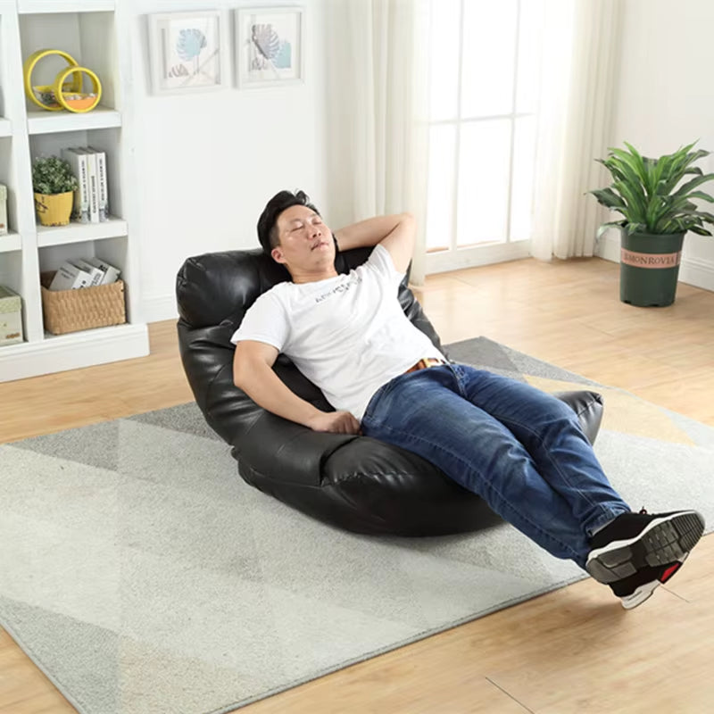 Leather Bean Bag Sofa Lounge Chair Cover No Filler Folding Lazy Sofa Bed Office Recliner Couch Floor Seat Tatami Pouf Ottoman