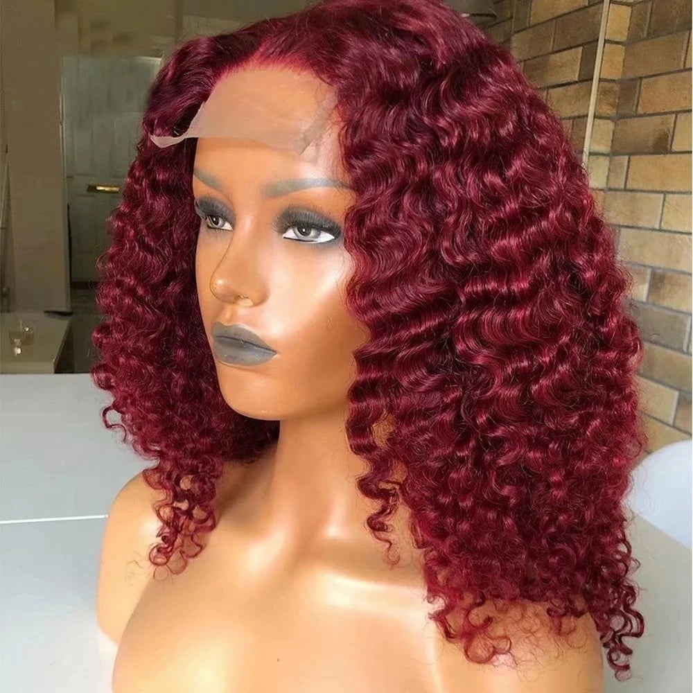 Cyan-Blue Colored Human Hair Wigs 99J Burgundy Lace Front Wig Natural Curly Human Hair Wig Highlight Wig Human Hair Peruvian Wig