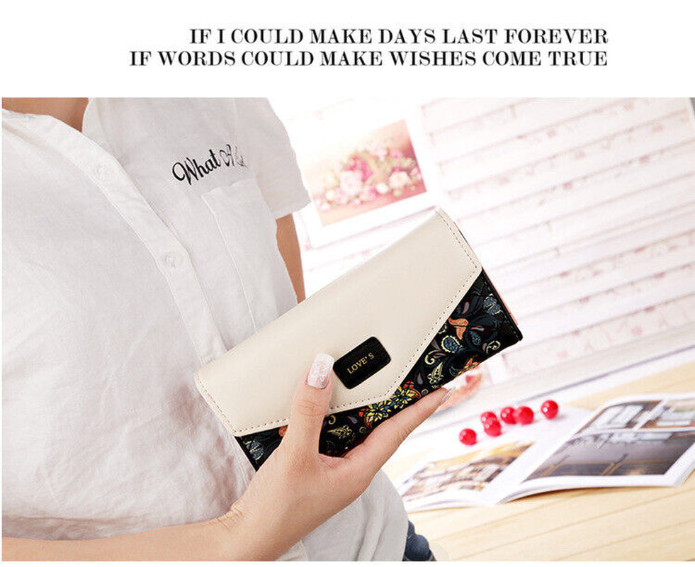 Fashion Women Leather Envelope Clutch Wallet Long Card Holder Purse Bag Handbag