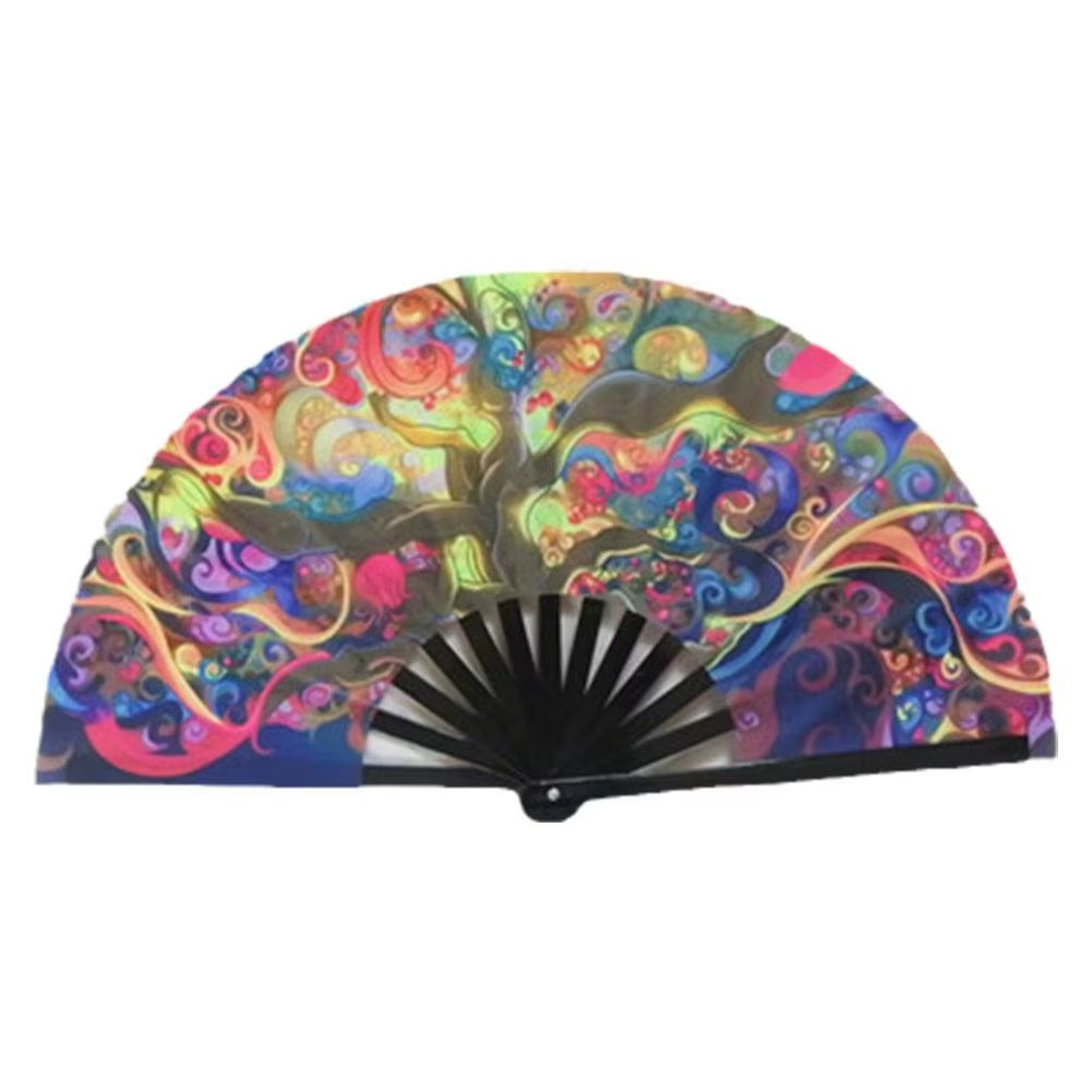 33Cm Large Folding Hand Rave Fan Chinease/Japanese Gradient Colorful Reflective Foldable Fan Music Festival Fan Dance Fan Gifts