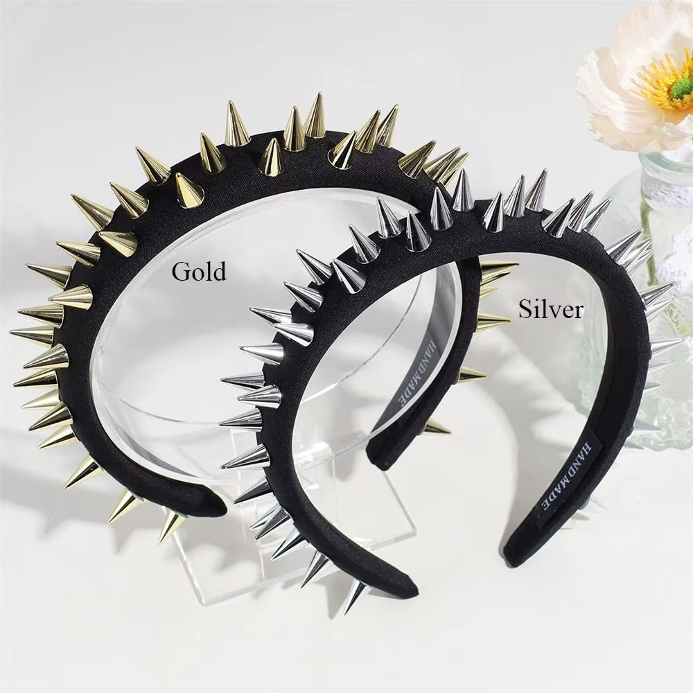 1Pcs Fashion Punk Goth Headwear Women Headband Girls Rivets Hair Bands Cosplay Headdress Silver Golden Hair Accessories