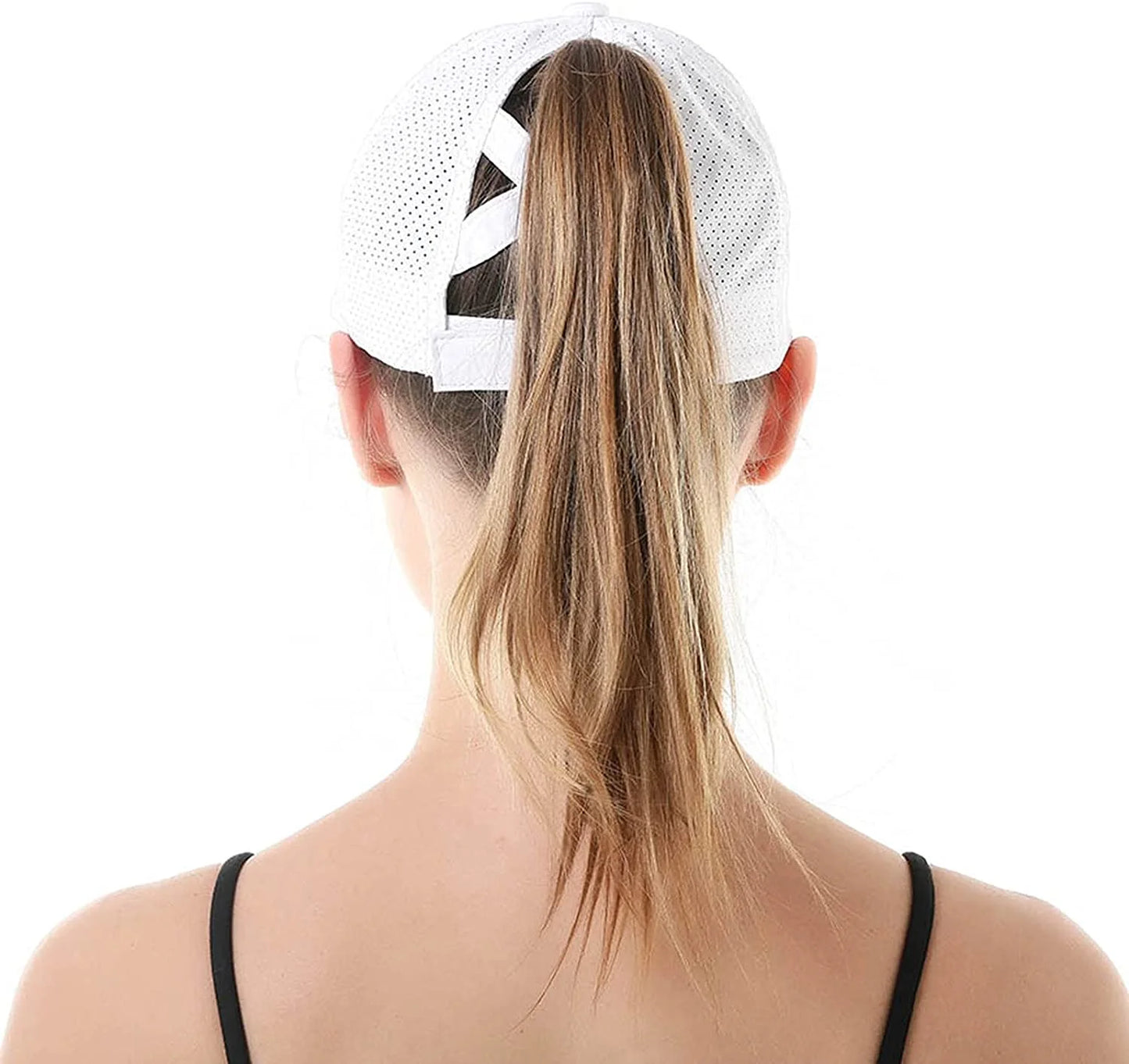 Women Female Criss Cross Ponytail Baseball Cap Adjustable High Messy Bun Ponycap Trucker Hats Quick Drying Mesh Dad Hat for Outdoor Sports Travel Black