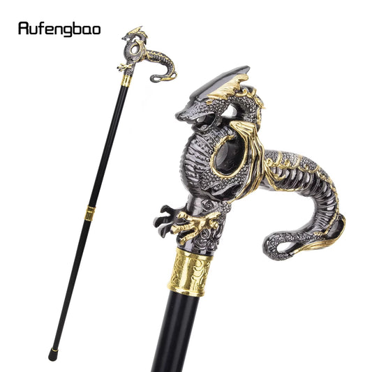 Gold Black Luxury Dragon Walking Cane Fashion Decorative Walking Stick Gentleman Elegant Cosplay Cane Knob Crosier 93Cm